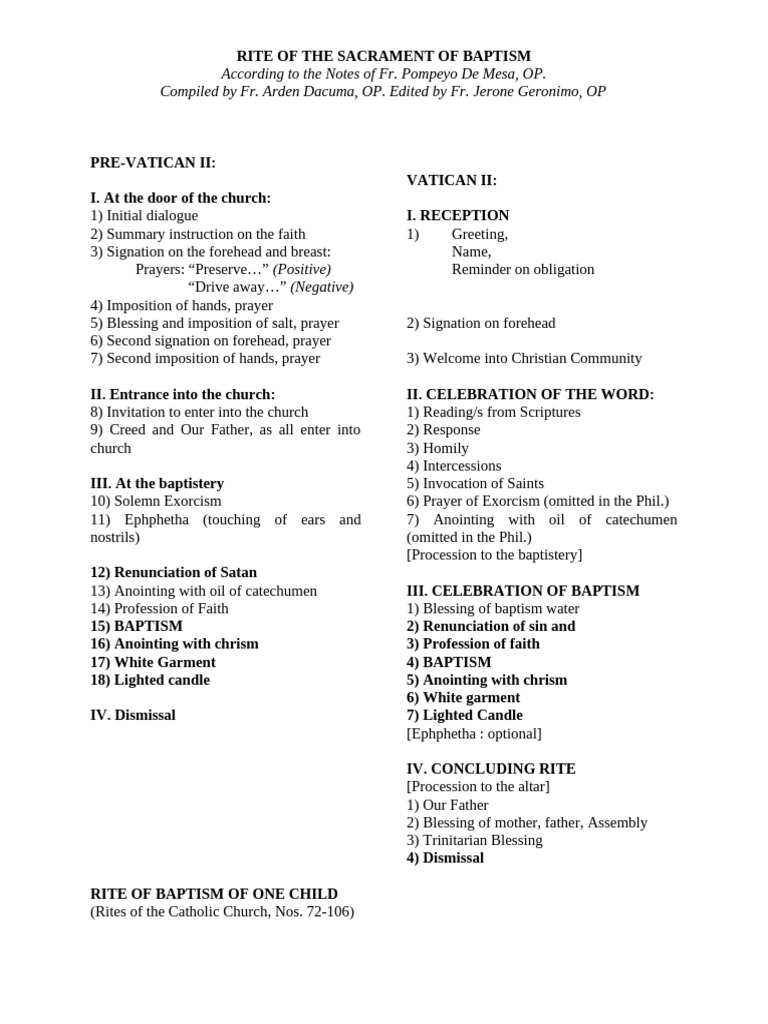 Rite of Baptism: Pre-Vatican II & Vatican II | PDF | Baptism | Sacraments