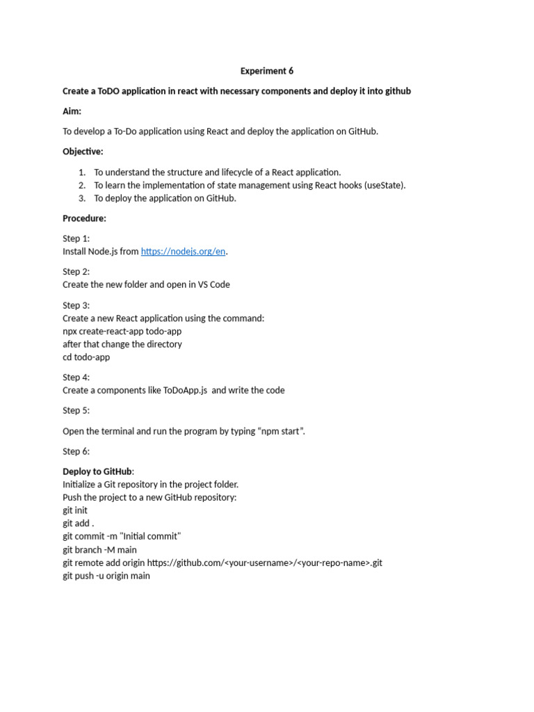 React To-Do App: Build & Deploy Guide | PDF
