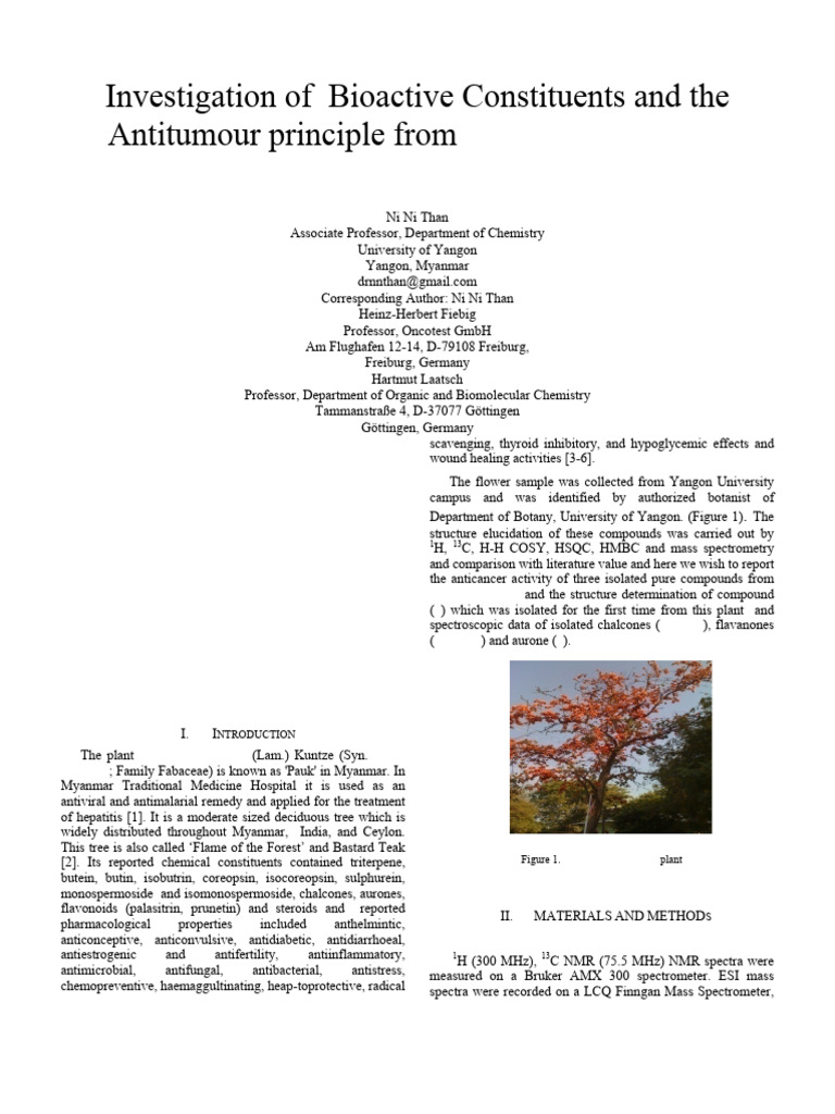 Investigation of Bioactive Constituents and The Antitumour Principle ...