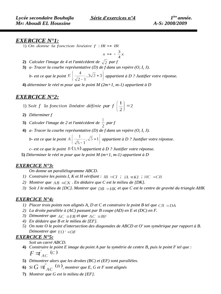 Exercices de mathématiques pour 1ère année | PDF | Géométrie ...