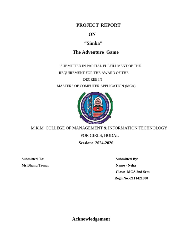 Simba: The Adventure Game Project Report | PDF | Python (Programming ...