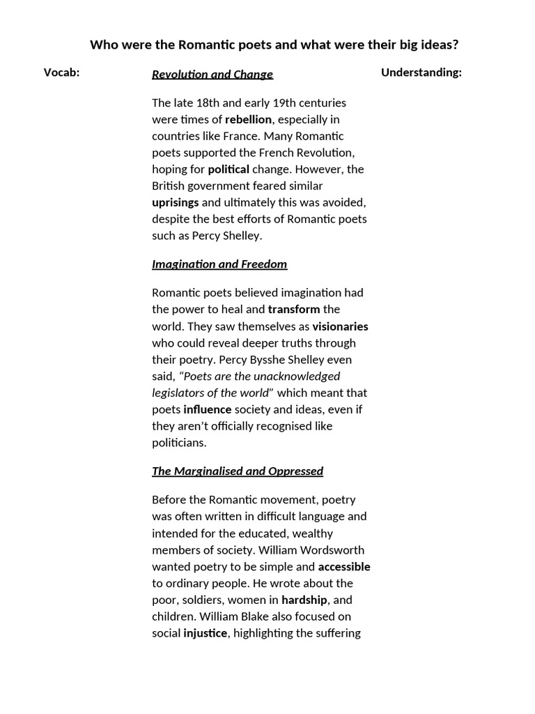 Key Ideas of Romantic Poets | PDF | Romanticism | Poetry