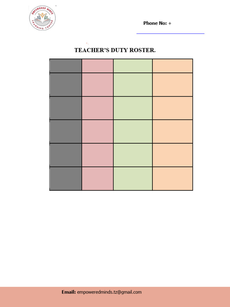 Teacher Duty Roster for Empowered Minds | PDF