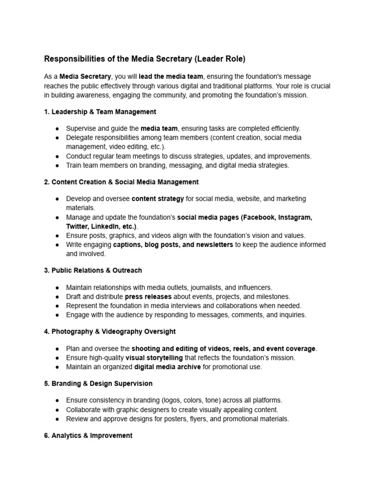 Media Secretary Responsibilities Guide | PDF | Social Media | Popular ...