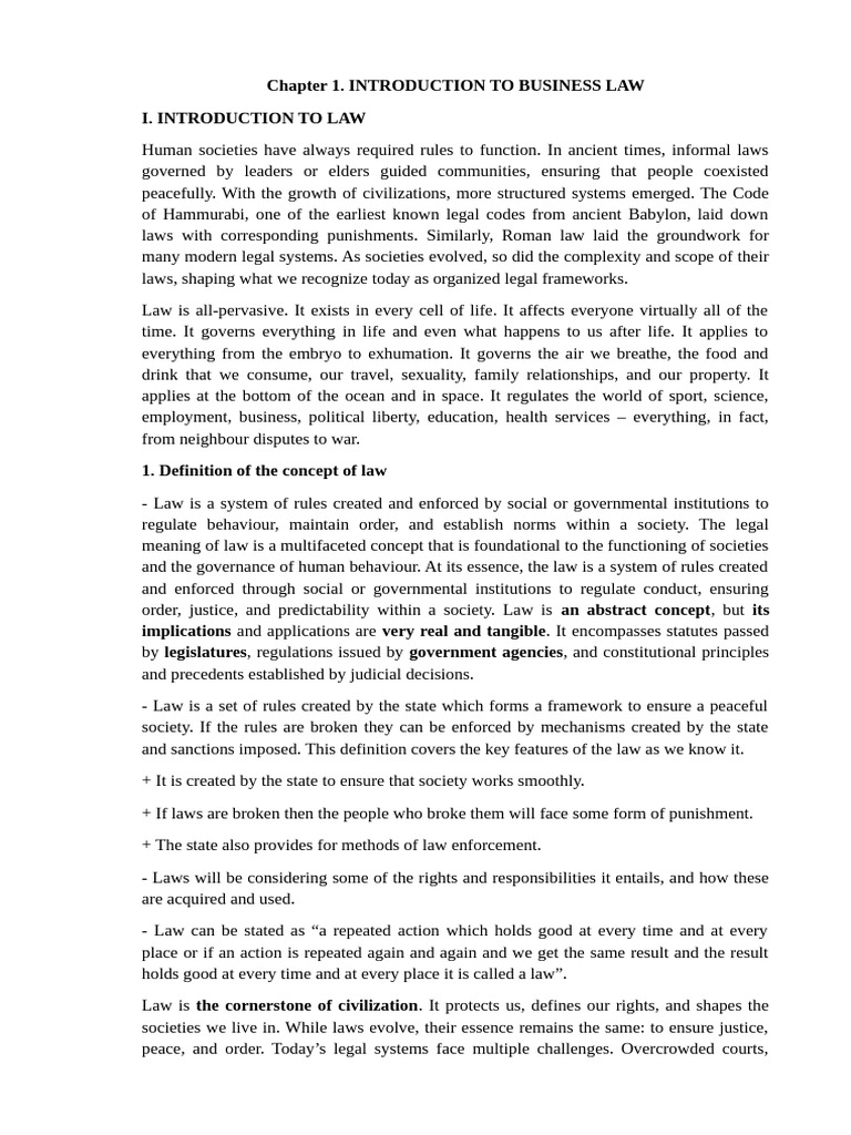 Introduction to Business Law Concepts | PDF | Civil Law (Legal System ...