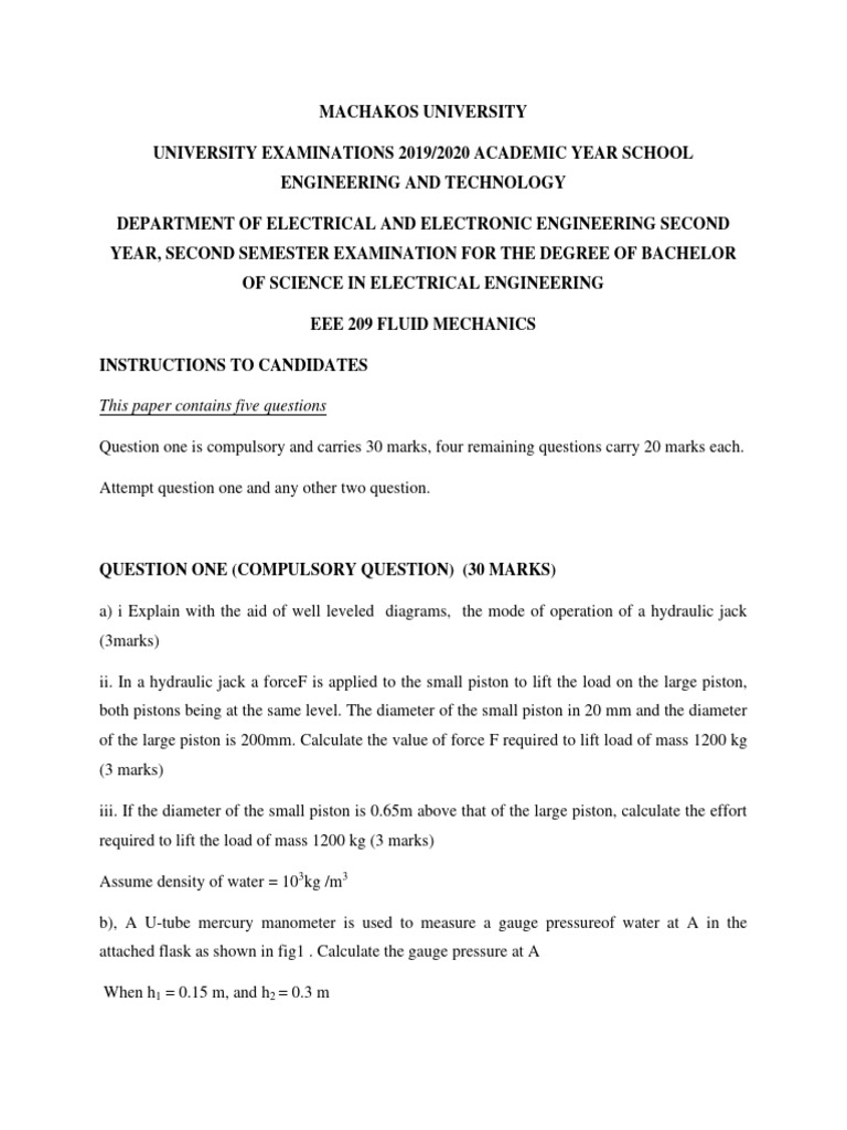 Fluid Mechanics Exam Questions 2019 | PDF | Reynolds Number | Fluid ...