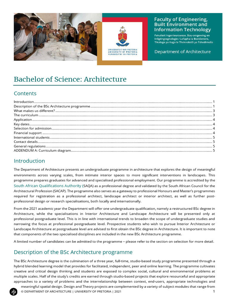 BSc Architecture Program Overview | PDF | University And College ...