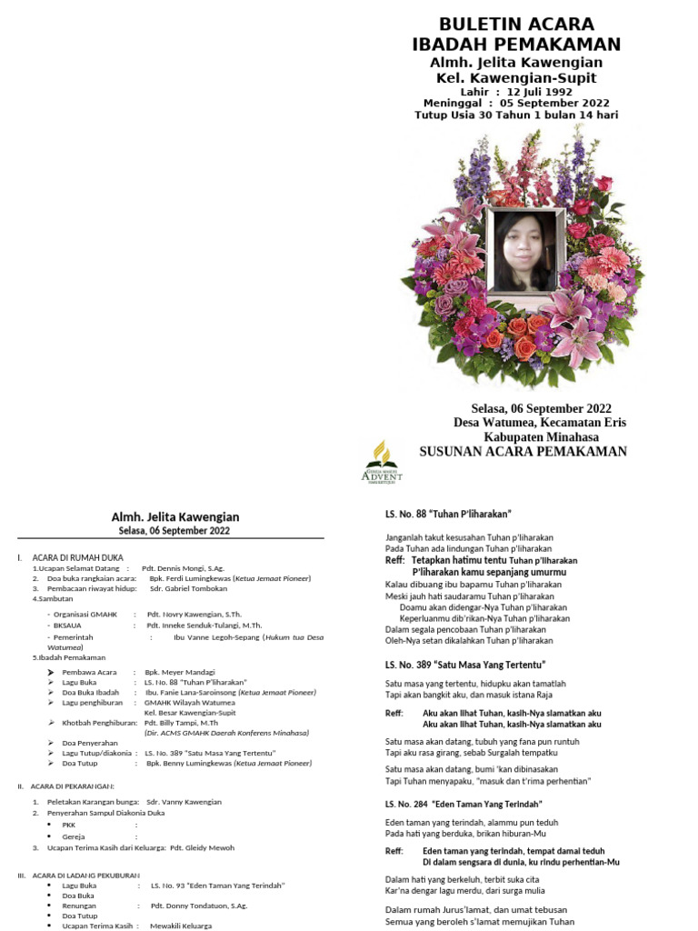 Ibadah Pemakaman Almh. Jelita Kawengian | PDF