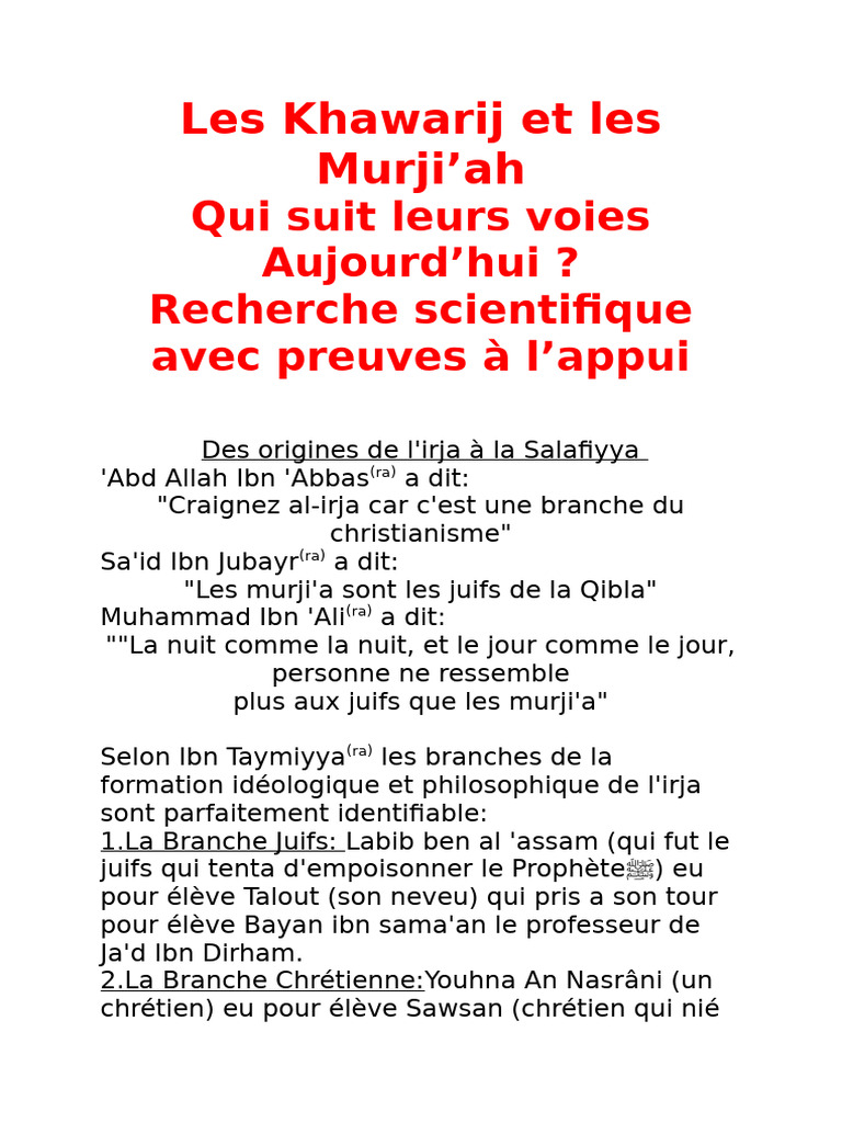 Les Khawarij et Murji’ah aujourd'hui | PDF | Salafisme | Wahhabisme
