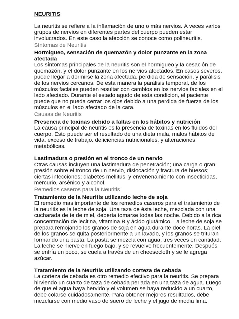 Neuritis: Síntomas, Causas y Remedios | PDF | Vitamina | Nutrición