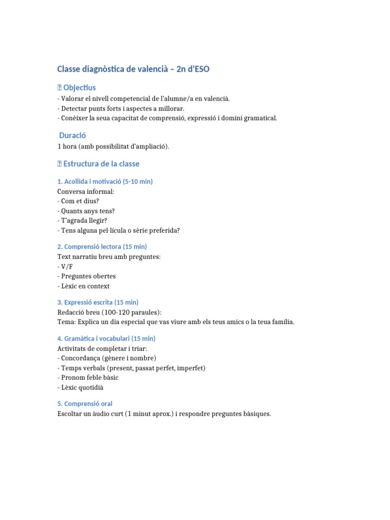 Classe Diagnostica Valencia 2 | PDF