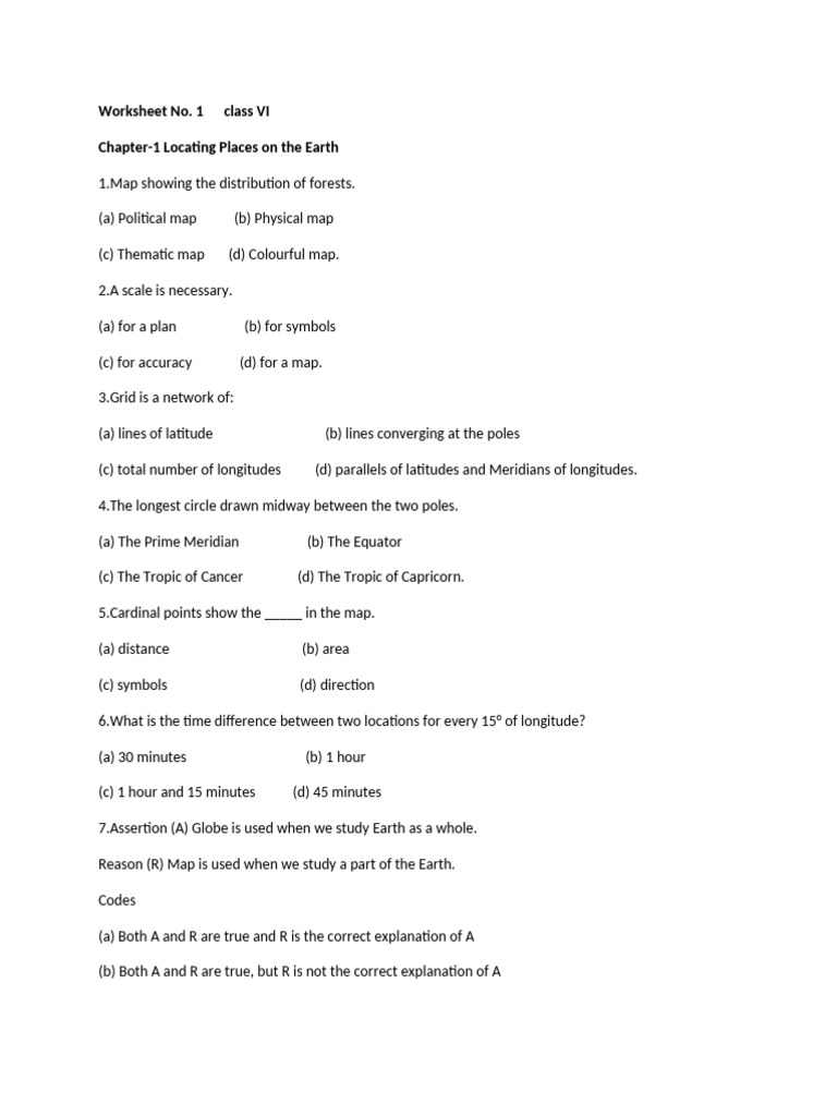 Class 6 Worksheet: Locating Places on Earth | PDF | Latitude | Geodesy