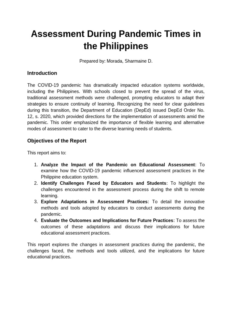 Assessment During Pandemic Times in The Philippines HANDOUT | PDF ...