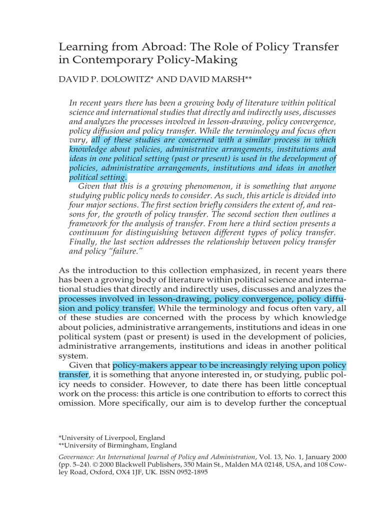 Policy Transfer in Global Governance | PDF | Policy | Unemployment