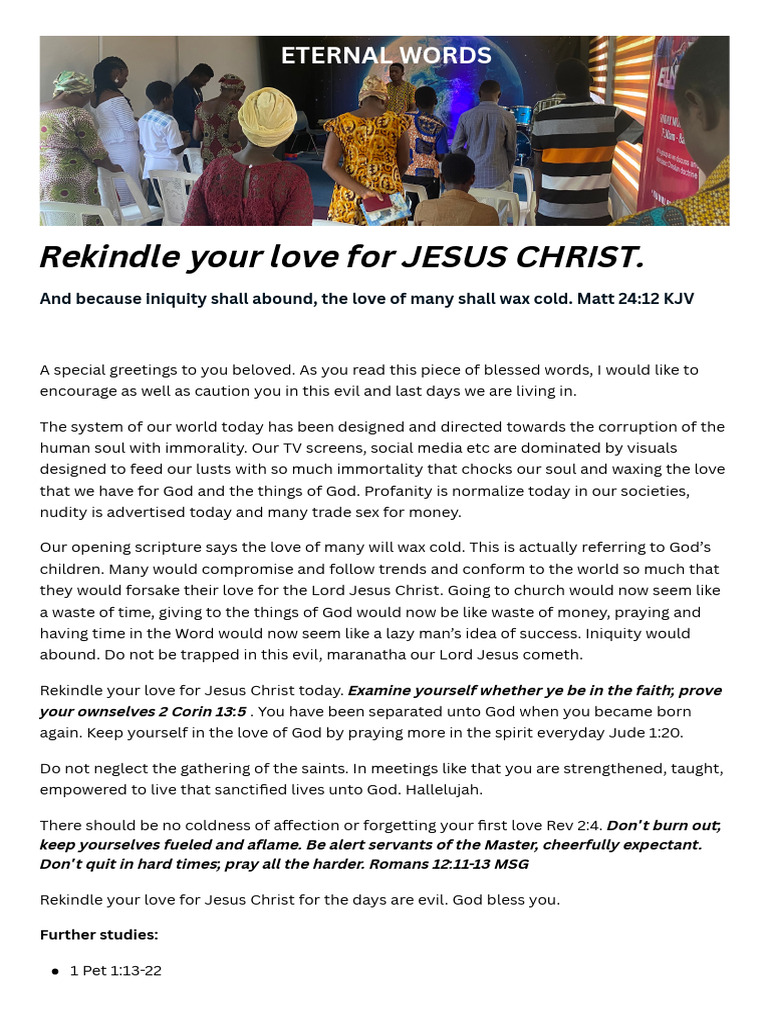 Rekindle Your Love for Jesus Christ | PDF