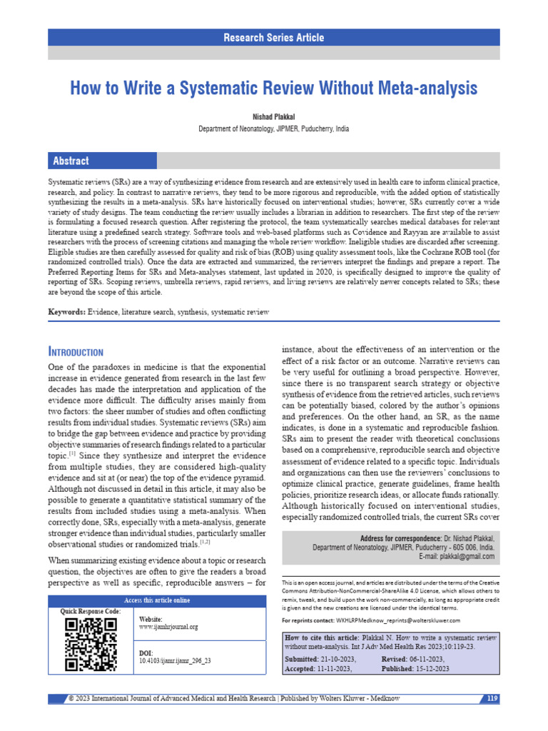 How To Write A Systematic Review Without.13 | PDF | Systematic Review