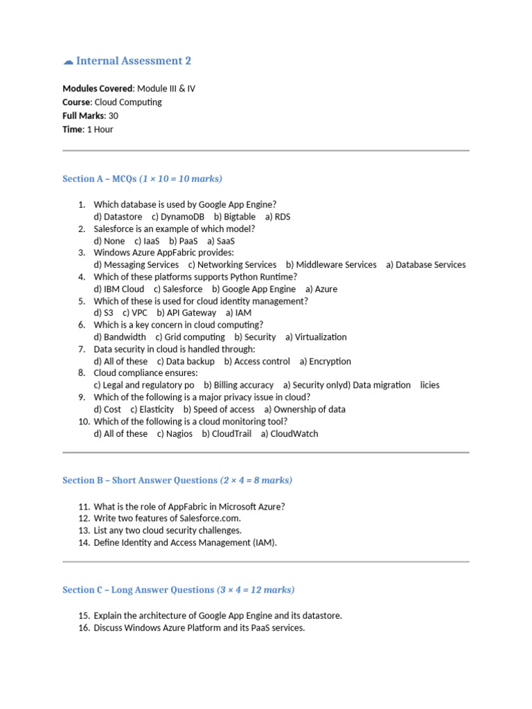 Puricloud Internal Assessment Overview | PDF