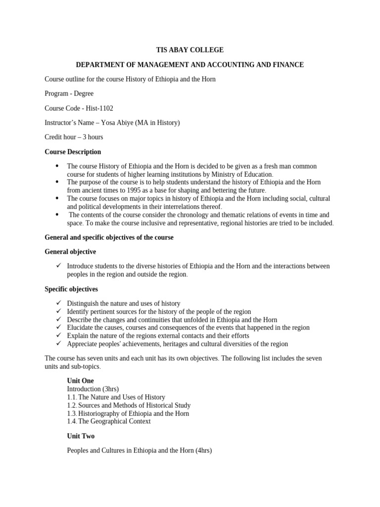 History of Ethiopia: Course Overview | PDF | Ethiopia | Horn Of Africa