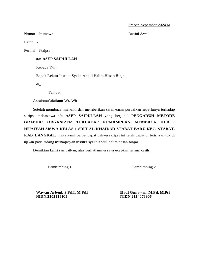Surat Permohonan Bapak Rektor | PDF
