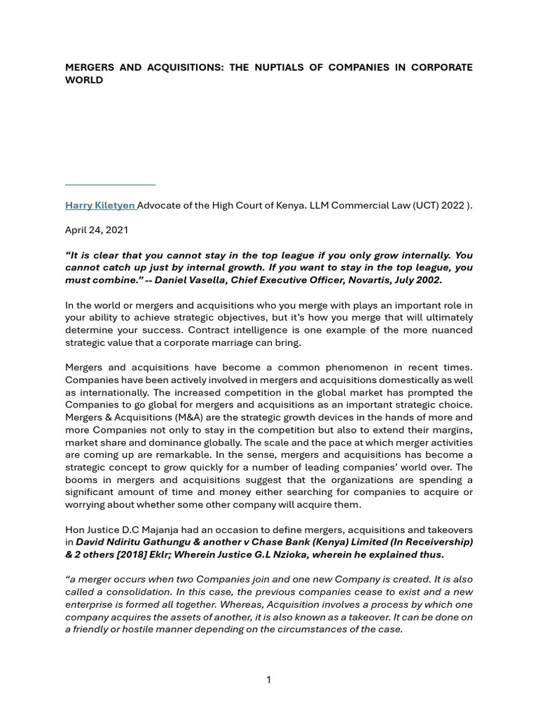 Mergers and Acquisitions in Kenya | PDF | Mergers And Acquisitions ...