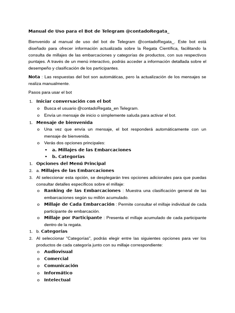 Manual del Bot de Telegram @contadoRegata_ | PDF