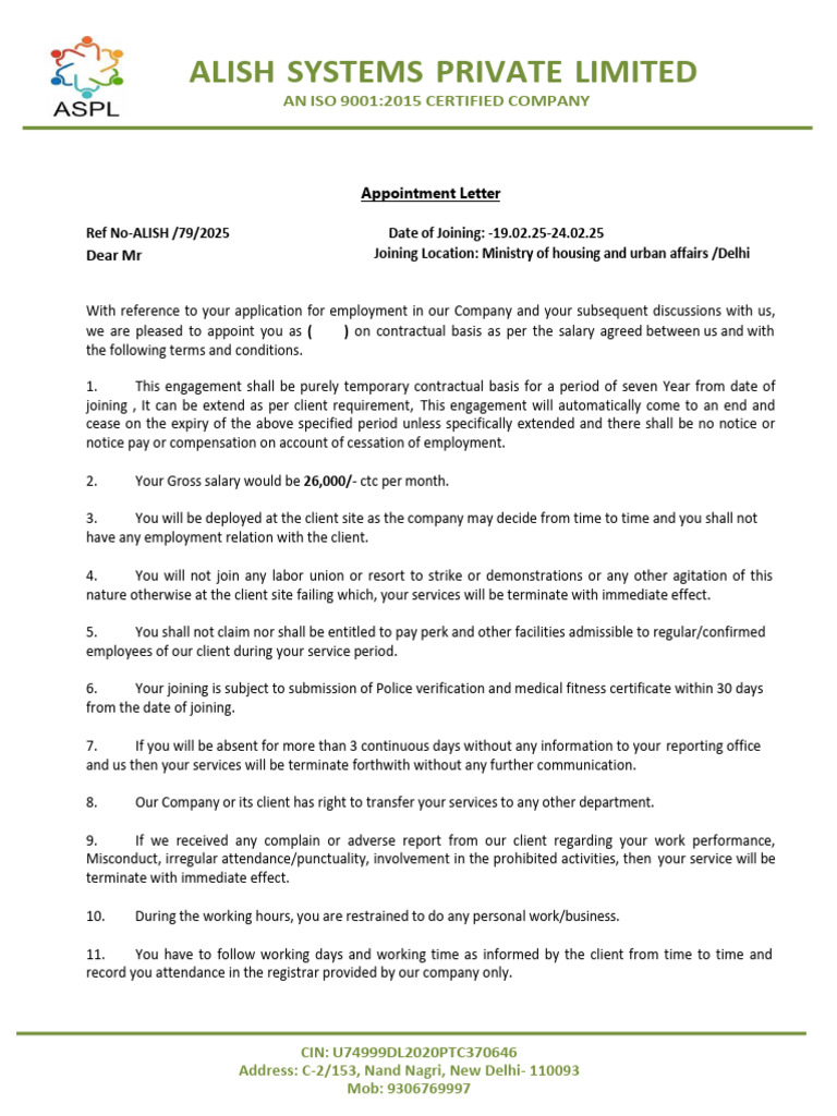 Appointment Letter for MTS Position | PDF | Employment | Economies