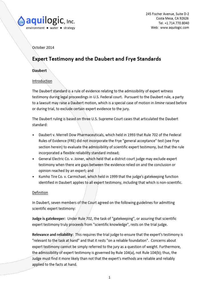 Daubert and Frye Standards Explained | PDF | Daubert Standard | Expert ...