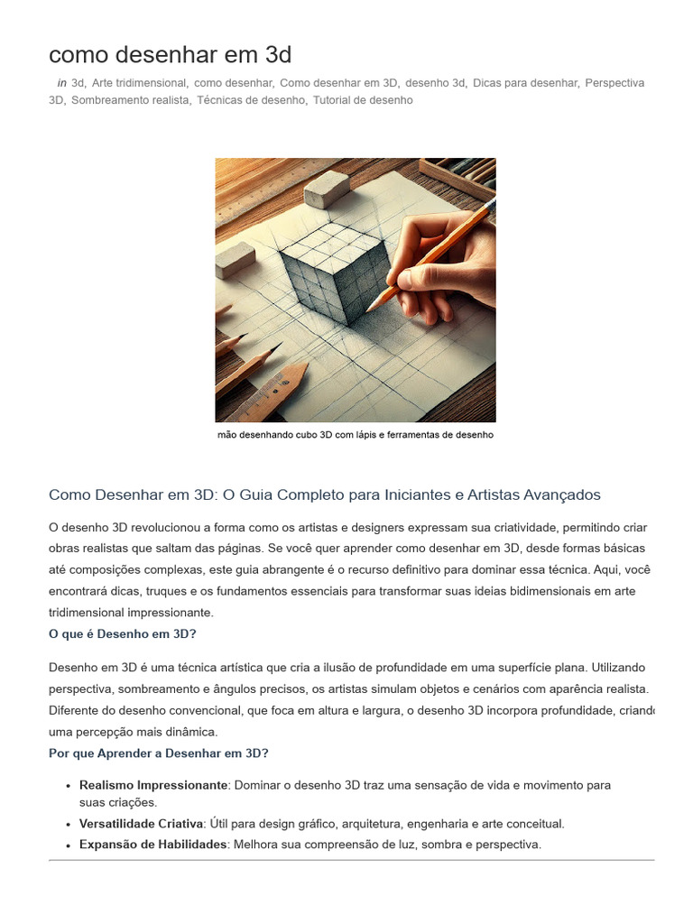 Como Desenhar em 3d - Arte No Papel Online | PDF | Desenho | Perspectiva  (gráficos), image size:768x1024