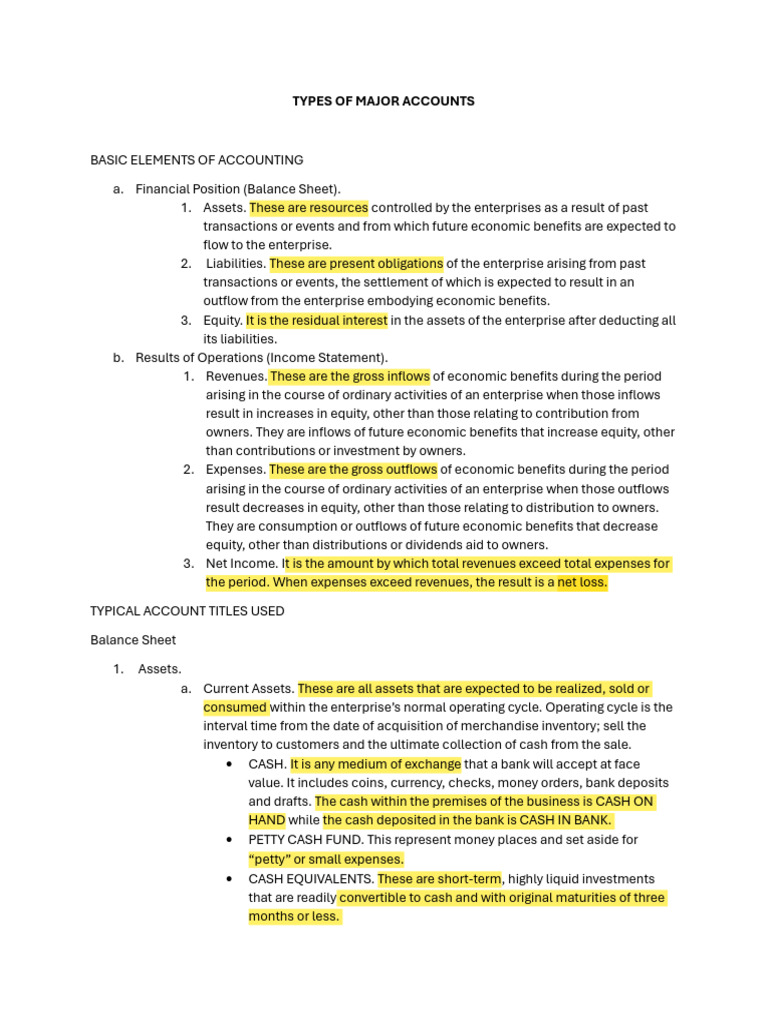 Understanding Major Accounts Basics | PDF | Expense | Equity (Finance)