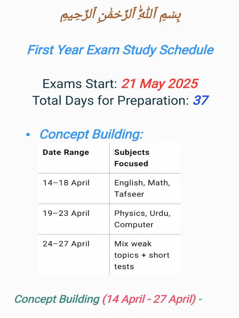 First Year Exams Schedule For Haroon Lone | PDF