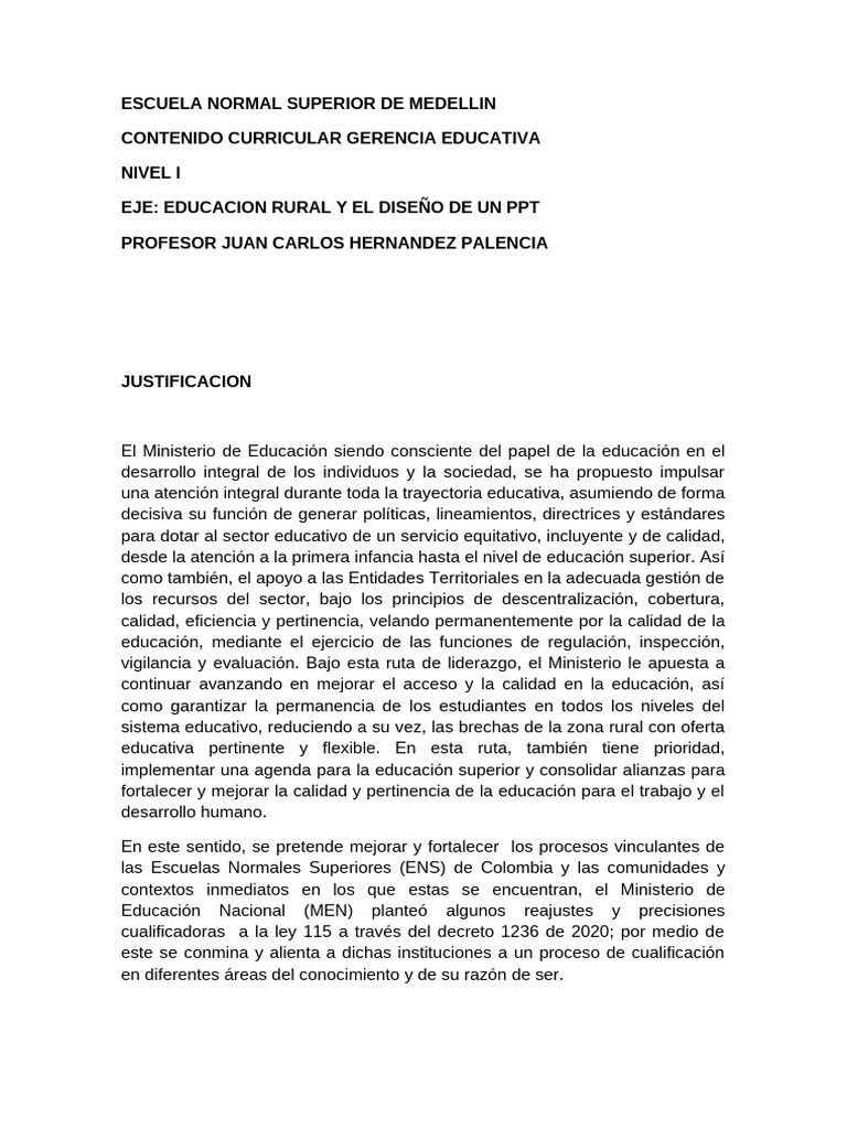 Educación Rural y Diseño de PPT en ENS | PDF | Pedagogía | Plan de estudios