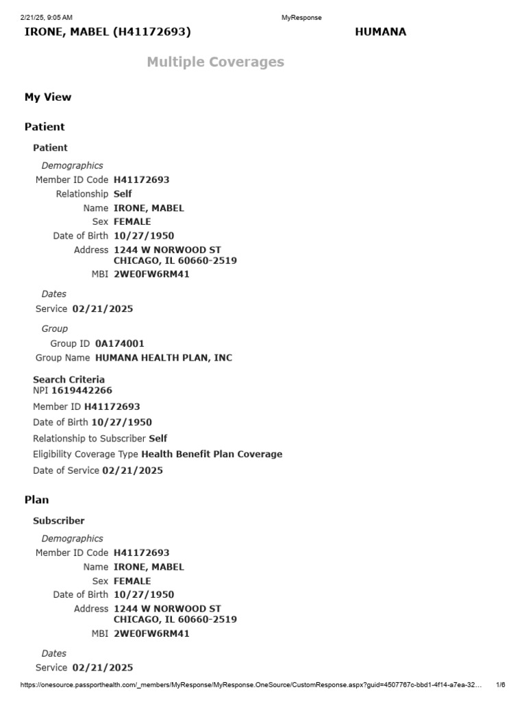 Humana Medicaid Coverage Details for Mabel Irone | PDF | Hospital | Patient