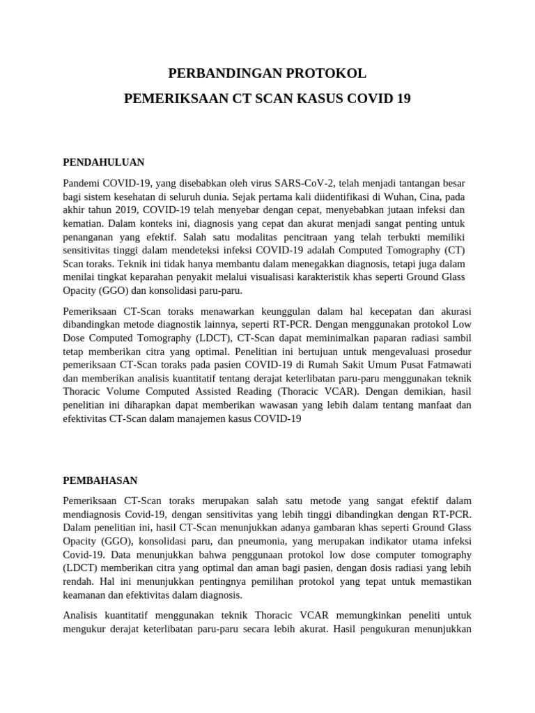Protokol CT Scan COVID-19: LDCT vs U-HRCT | PDF