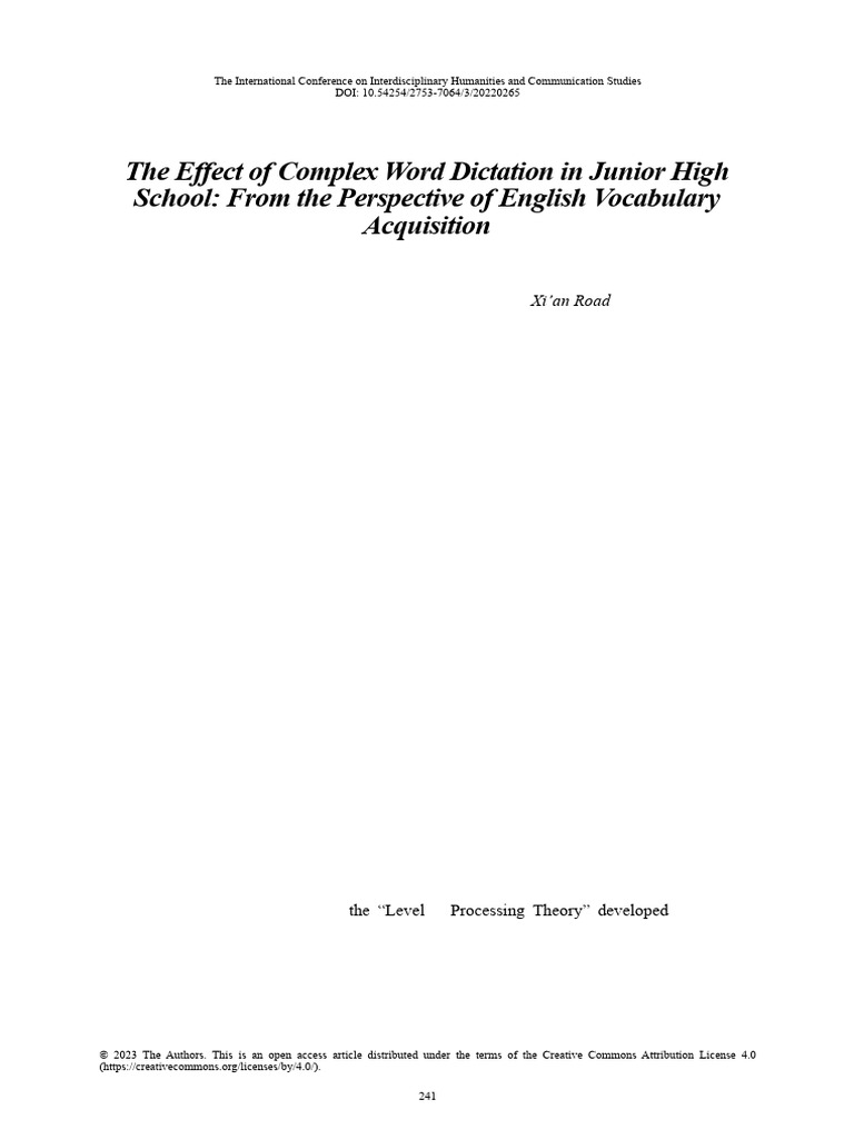 Complex Word Dictation's Impact on Vocabulary | PDF | Vocabulary ...