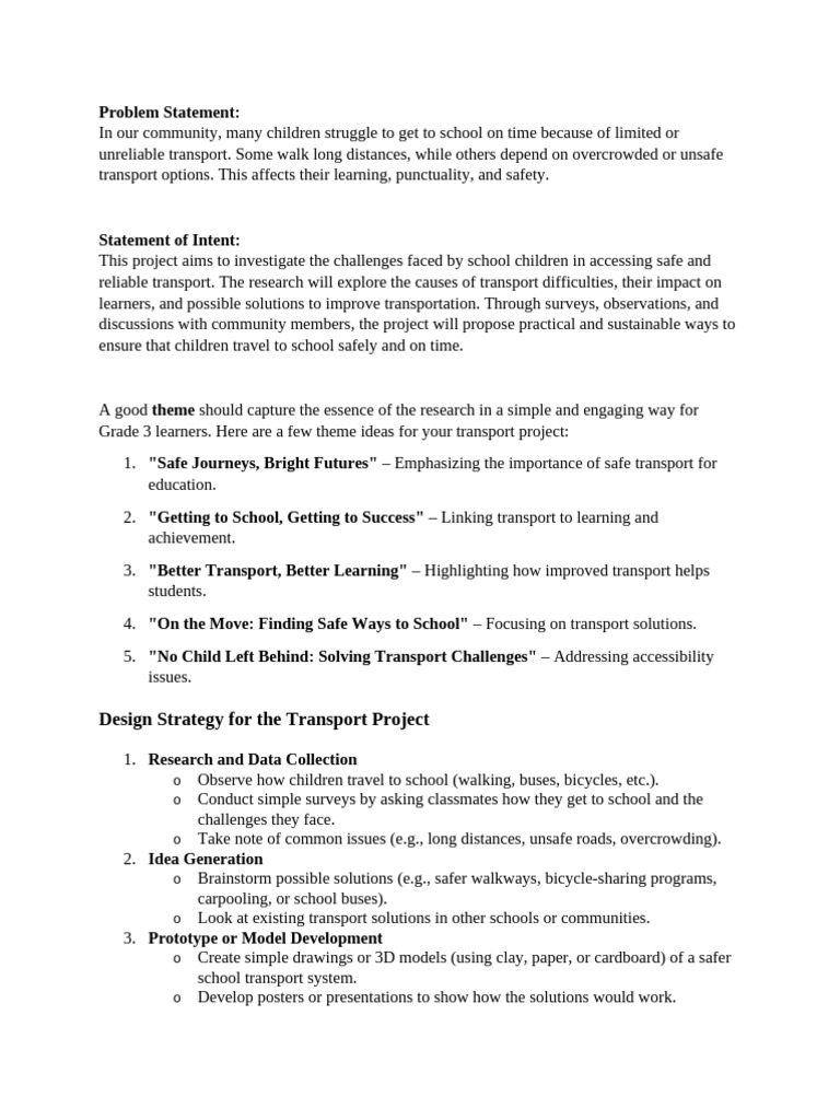 Grade 2 Transport Project Overview | PDF | Learning | No Child Left ...