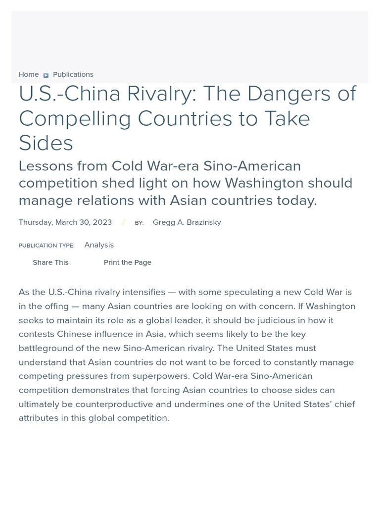U.S.-China Rivalry: Lessons for Asia | PDF | China | World Politics