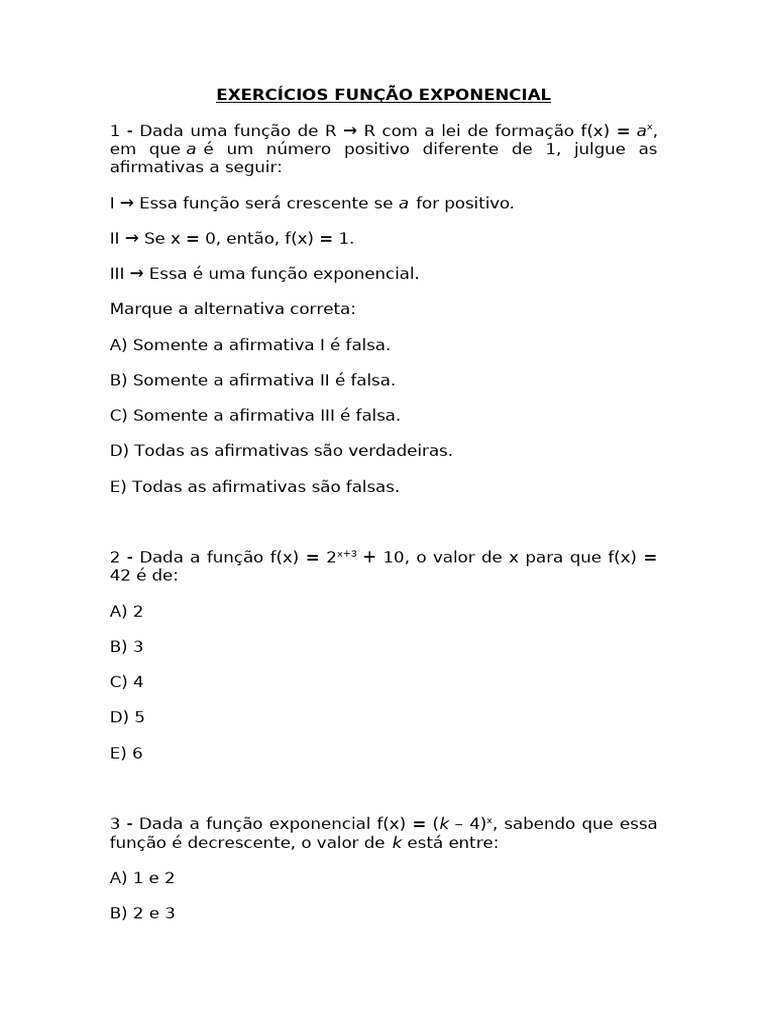 Exercícios Resolvidos de Função Exponencial | PDF