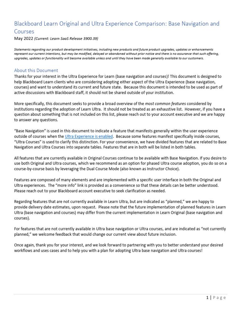 Blackboard Original vs. Ultra Features | PDF | Software | Computing