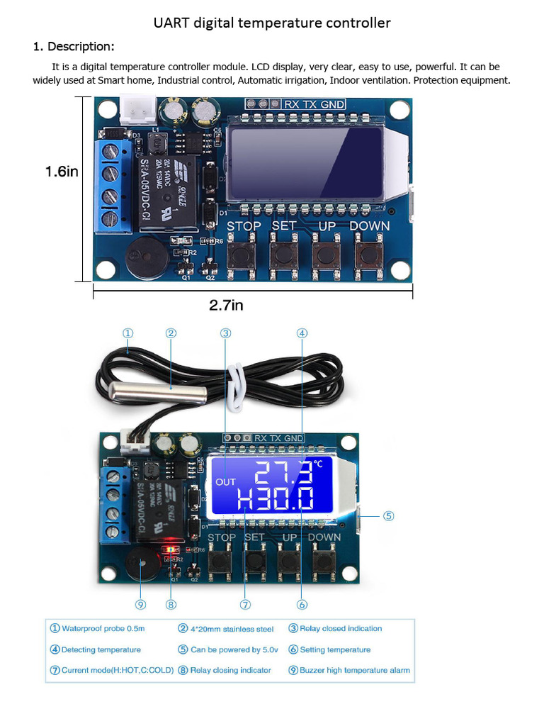 XY-T01 Digital Temp Controller Manual | PDF | Temperature | Relay