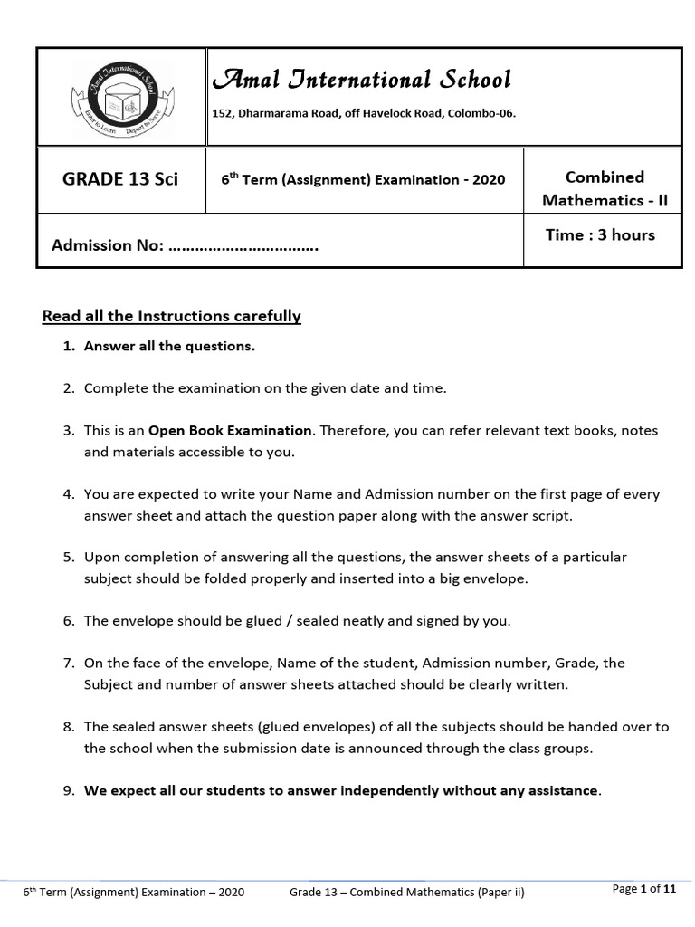 Grade 13 Combined Maths Exam Structure | PDF | Collision | Mechanics