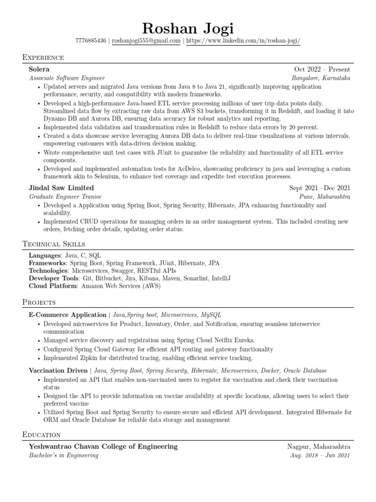 Java Software Engineer Resume Summary | PDF | Java (Programming ...