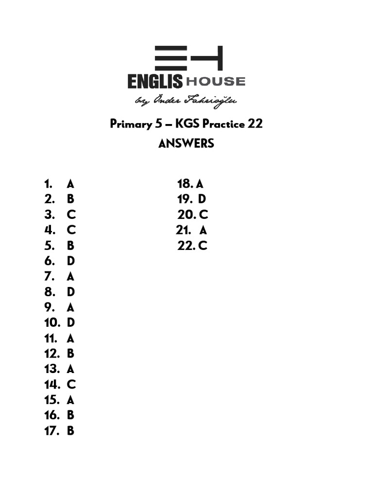 Primary 5 - KGS Practice 22 ANSWERS | PDF