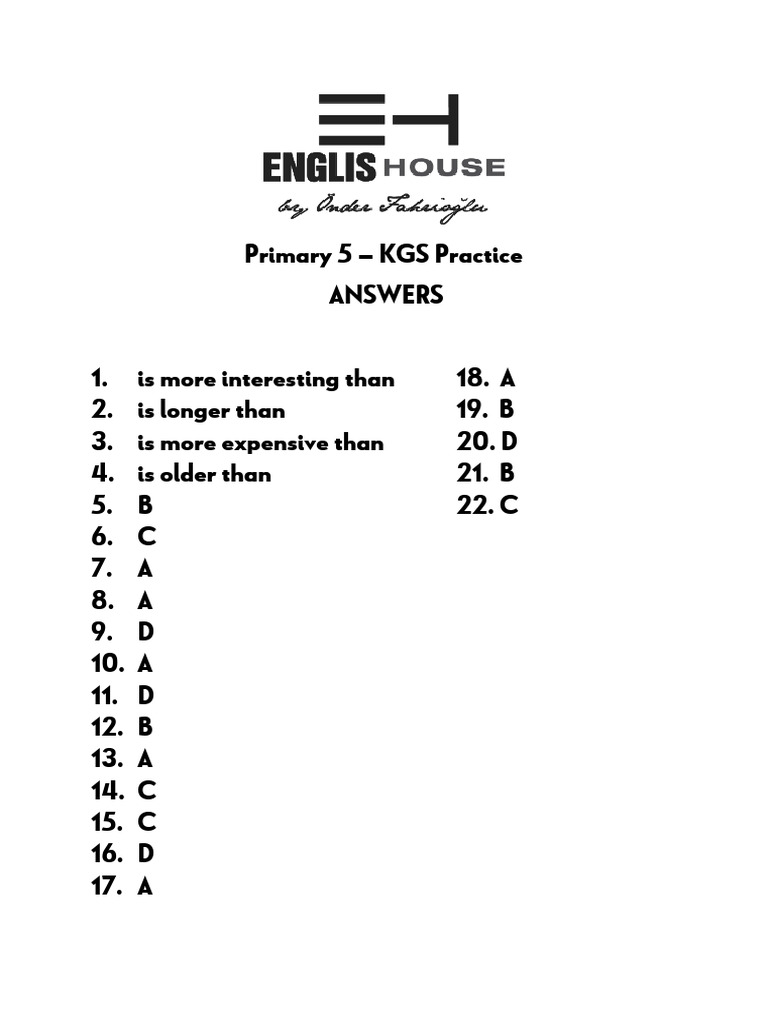 Primary 5 - KGS Practice 21 ANSWERS | PDF