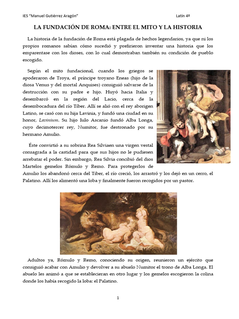 Fundación de Roma: Mito y Realidad | PDF | Eneas | Romulus y Remus