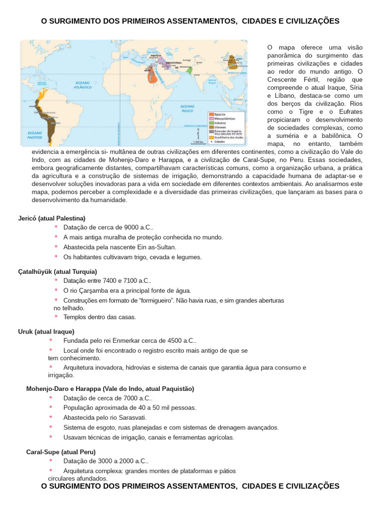 Primeiros Assentamentos e Civilizações | PDF | Crescente fértil ...