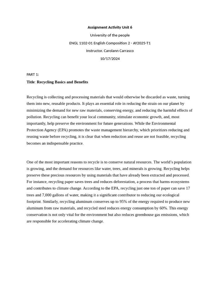 EPA Recycling: Basics and Benefits | PDF | Recycling | Waste