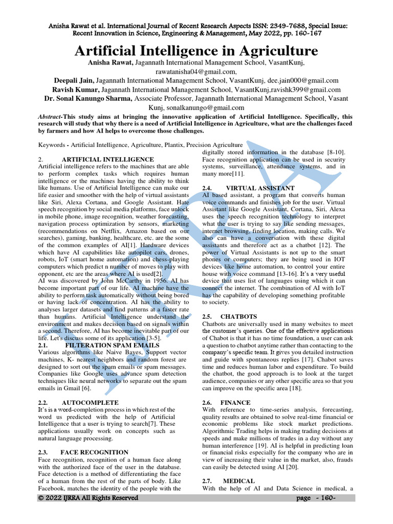 AI Applications in Agriculture | PDF | Artificial Intelligence ...