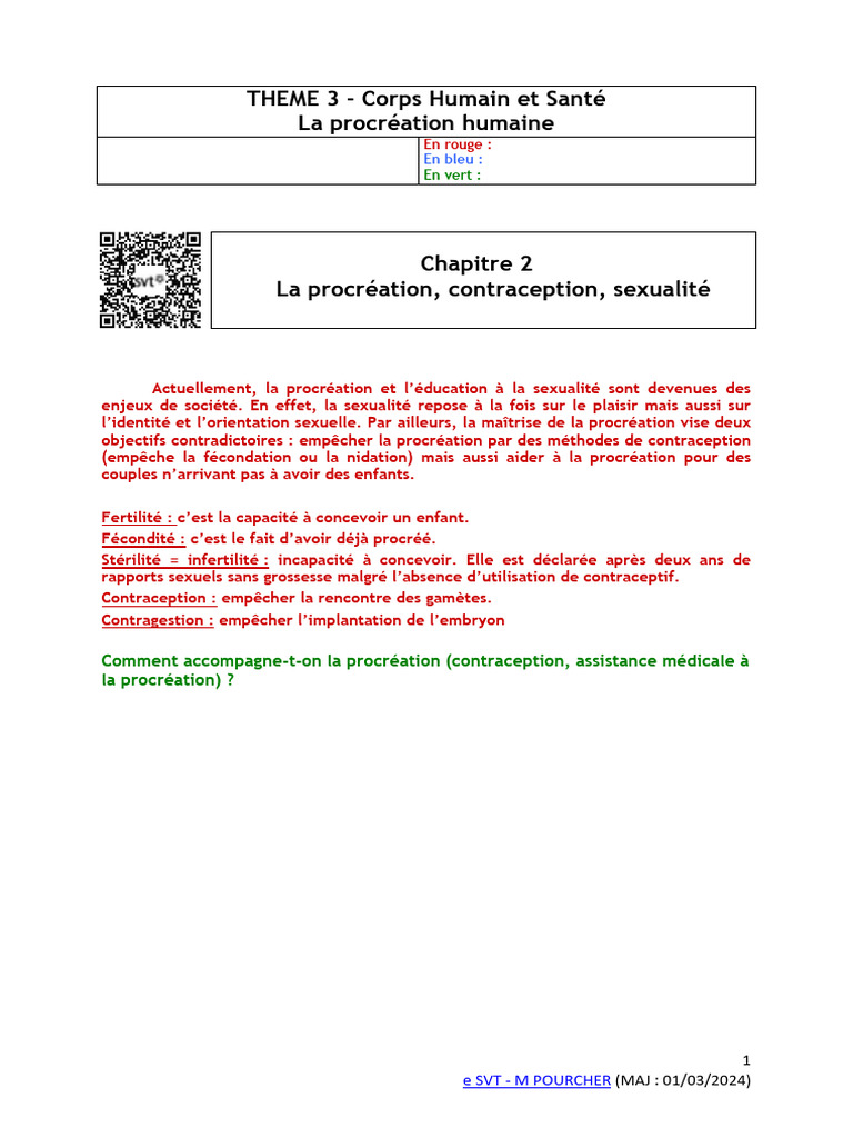 Procréation et contraception en SVT | PDF | Progestérone | Procréation ...