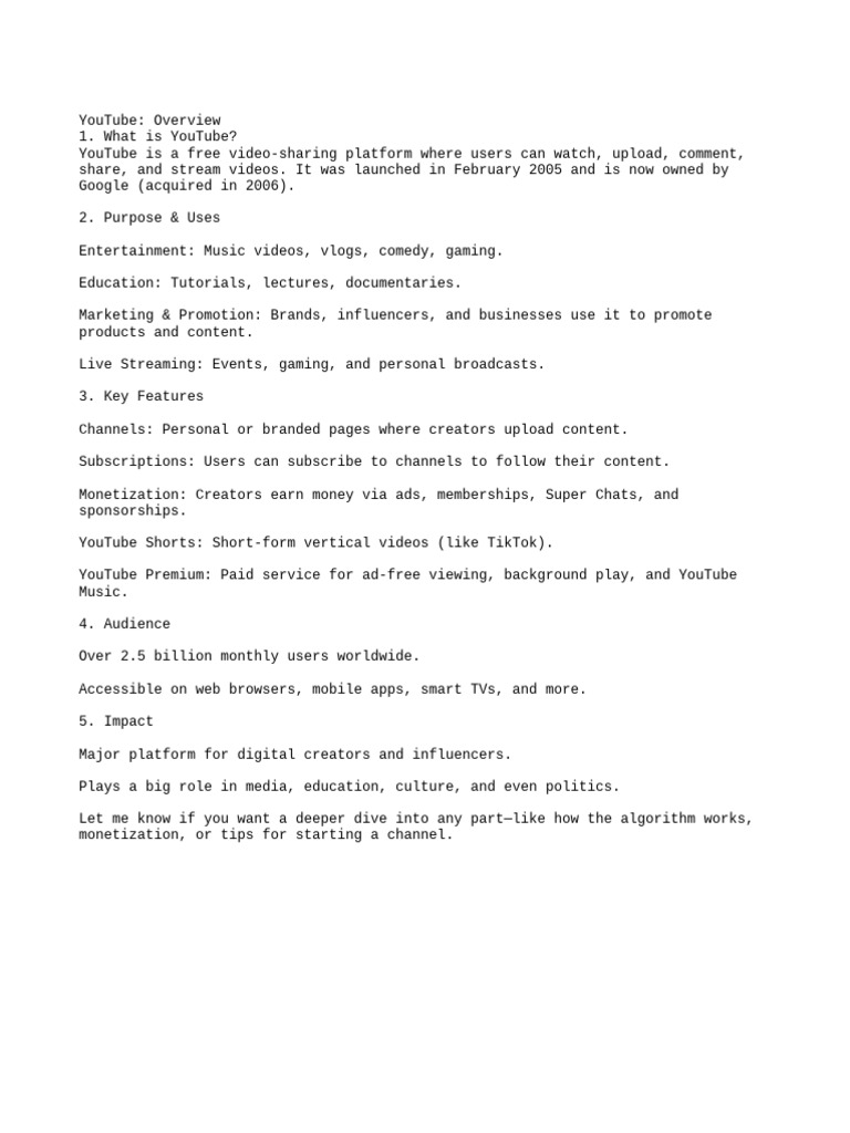 YouTube Overview: Features & Uses | PDF