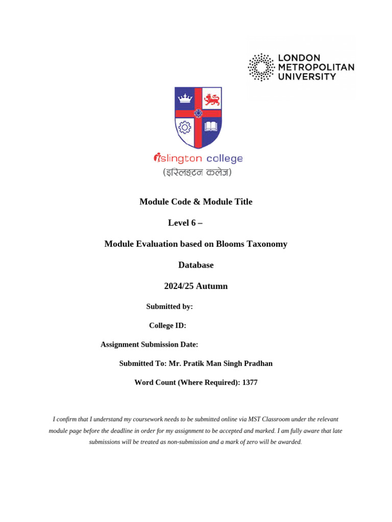 Blooms Taxonomy For Database Subject Evaluation | PDF | Databases ...